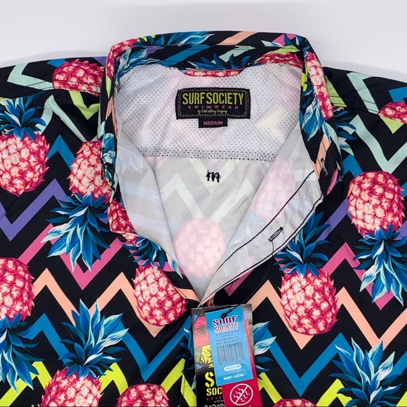 Men’s surf society Retro Pineapple Button up Tee - Picture 8 of 8